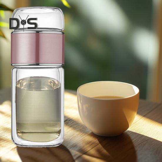 Tee-Ei-Flasche aus Glas, doppelschichtige Isolierung, tragbarer Reise-Teekocher mit Filter, 300 ml, auslaufsicherer Trinkbecher für Aktivitäten im Homeoffice und im Freien