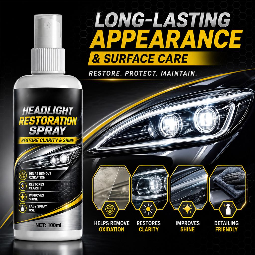 Automotive Headlight Lens Restoration Spray for Foggy, Oxidized, or Yellowed Car Headlights