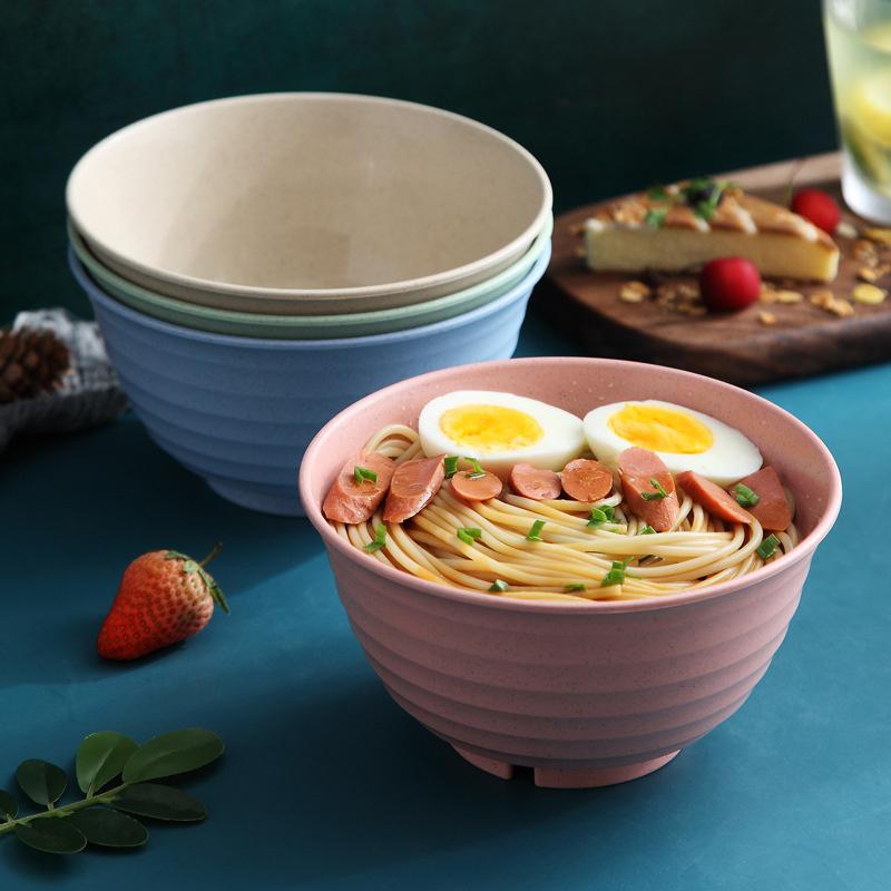 Nordic Colored Wheat Straw Bowls Circular Shatter Resistant Plastic Tableware Bowls For Household Use