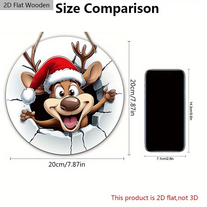 Cartoon Elk Christmas Wooden Sign - Navidad Round Artwork for Front Door, Wall Hanging Decor - Ideal Christmas Decoration