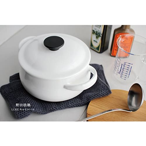 Nodahoro Enamel Casserole, 21cm, Gas/IH Compatible, Double-Handled Pot with Excellent Heat Retention, Made In Japan, Luke LK-21T