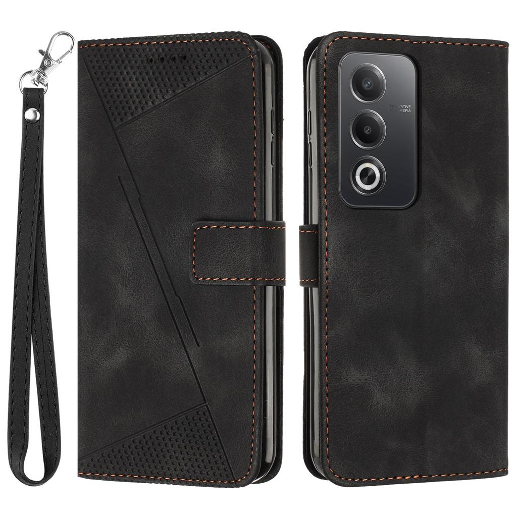 For Oppo A3 Pro (Global) 5G/A3 Pro (India) 5G/K12x 5G (India) Case Triangle Pattern Leather Phone Cover with Hand Strap Card Slots
