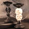Handcrafted Sculpture Base Gothic Candlestick Holder, Halloween Resin Raven Skull Pillar Candle Decorative Tray for Wax Candles Vintage Spooky