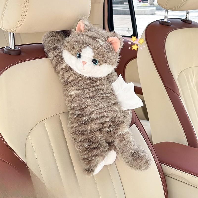 

Cute Cat Car Tissue Box Cover with Plush Doll, Hanging Vehicle Interior Organizer, Adorable Auto Decoration & Practical Accessory (Yellow) серый