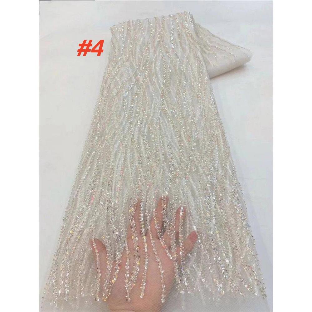 African Beaded Lace Fabric 2025 High Quality Lace 5 Yards French Nigerian Groom Sequins Lace Fabrics For Wedding Party Dress Sew