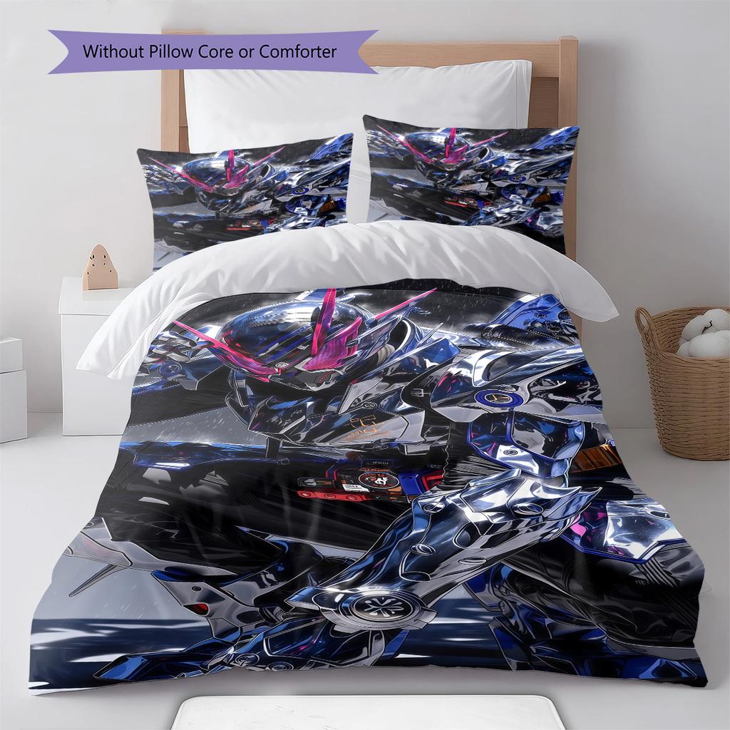 Kamen Rider Chibi Posa Carina Set Biancheria da Letto Copripiumino Anime Poliestere Morbido Piumone Set Camera da Letto -QJY