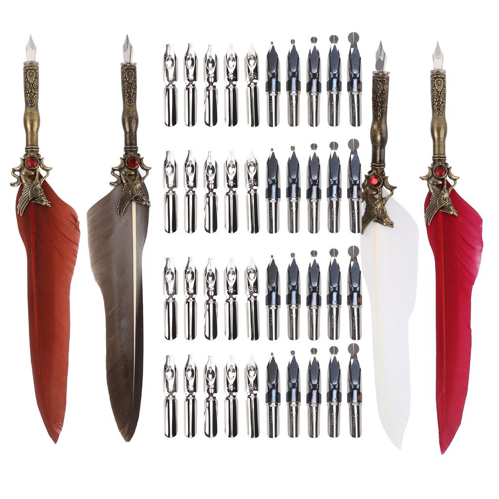 Pen Craft Retro Carved Stainless Steel Dip Pencil for Signature Gift Table Decoration