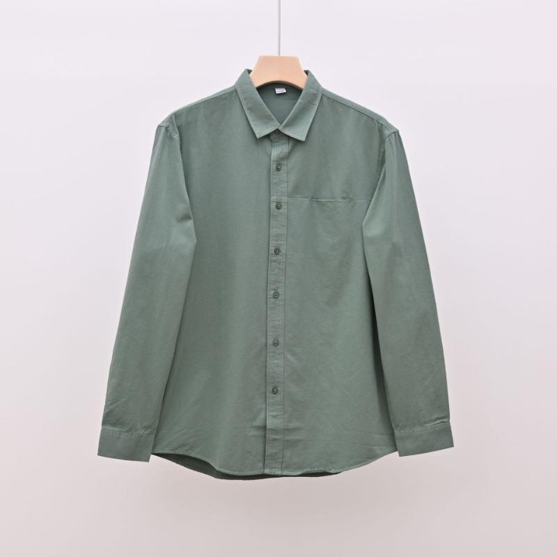 

Простая повседневная рубашка из хлопка для мужчин с длинным рукавом, весенняя японская молодежная рубашка, однотонная рубашка для мужчин 4XL темно-зеленого