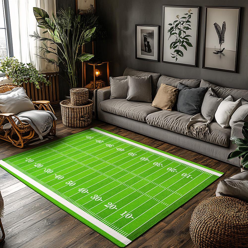 

American Football Field Rug, Green White Line Pattern Carpet for Living Room, Soft Non-Slip Mat with Sports Theme Decor 50x80cm