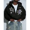 Unisex Streetwear Oversized Hooded Rits-Up Sweatshirt Met Sterrenprint Losse Pasvorm Casual Lange Mouwen Pullover