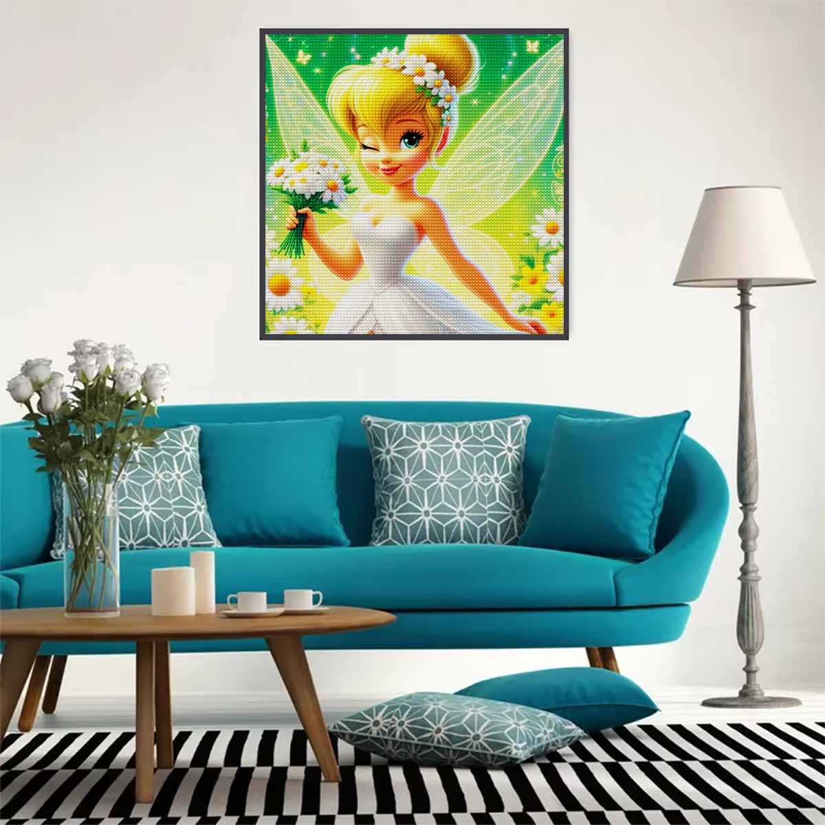 

5D DIY Diamond Painting Decorative Fairies and Flowers Full Round Drill Scenery Diamond Embroidery Cross Stitch Kits Home Decor Gift Round 20x20cm