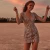 2024 Europäisches & Amerikanisches Damen Deep V Pailletten Kleines Schwarzes Kleid, Langarm