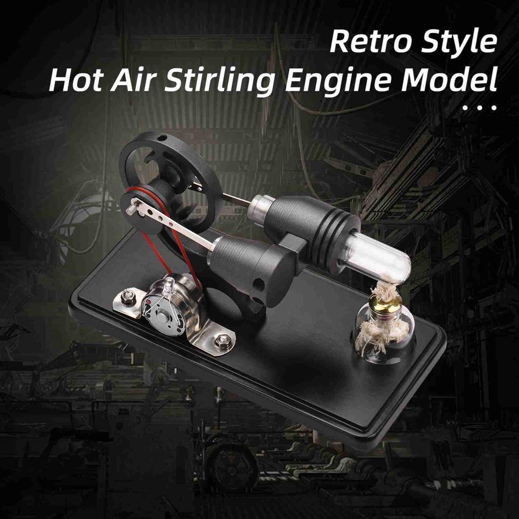 Hot Air Stirling Engine Electricity Generator Motor Model with LED Light Dollar Flywheel Design Science Experiment with