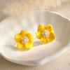 1PAIR Yellow Oil Dripping Begonia Flower Stud Earrings Are Popular, Fashionable, Fresh and Sweet Earrings, Unique and Beautiful Design Earrings.