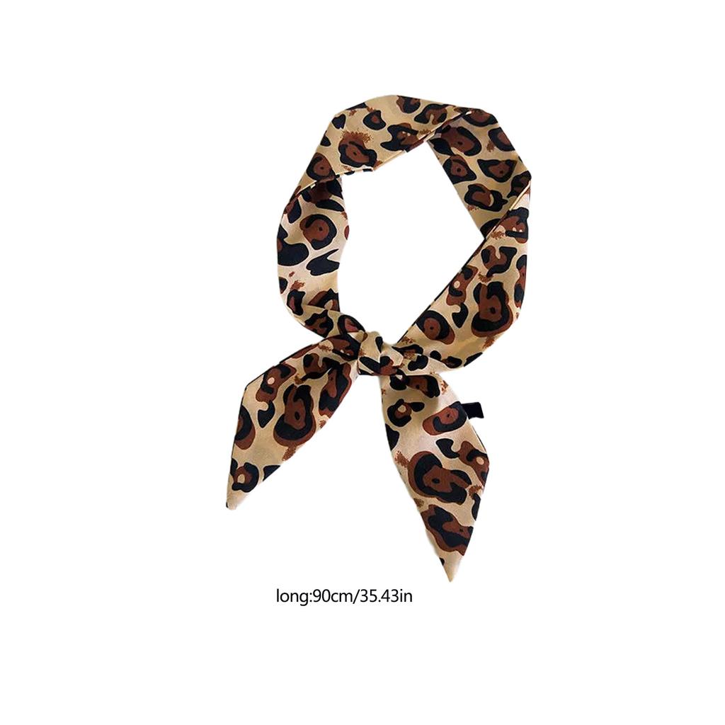 Leopard Print Narrow Silk Scarf for Women Girls Short Necktie Scarf Fashionable and Versatile Accessory for Any Outfit