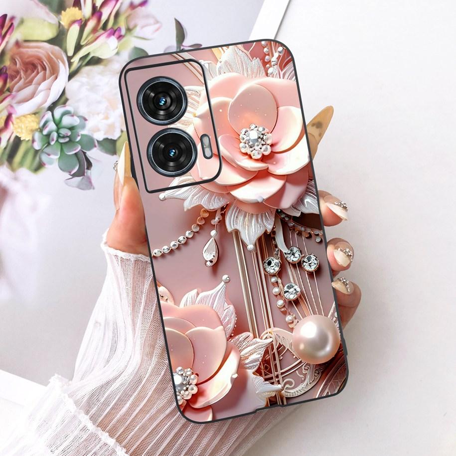 Hülle Für Motorola Edge 50 Fusion Cover XT2429-1 Beliebte Blume Weiche Schwarze Silikon Handyhüllen Für Motorola G96 5G MotoG96 Funda