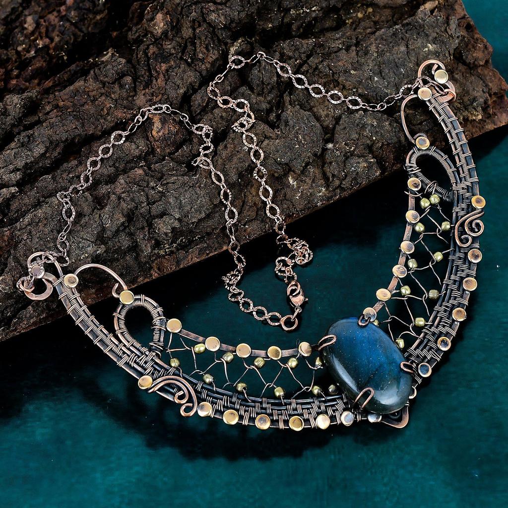 Labradorite necklace handmade copper wire wrapped natural gemstone necklace jewelry wonderful antique chain necklace anniversary gift
