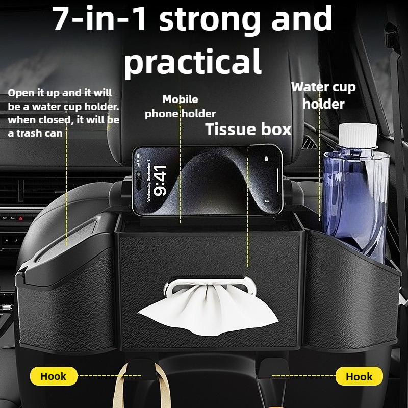 Auto Backseat Organizer for Auto Interior 7 In 1 Car Seat Back Cup Holder Storage Box Tissue Box with Hook Car Phone Holder