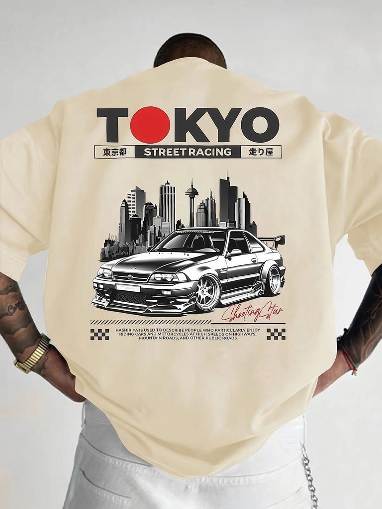 Summer Tokyo Street Racing Print 100 Cotton Trendy Personality Men Women Tshirt Daily Outdoor Sports Party Casual Shortsleeve