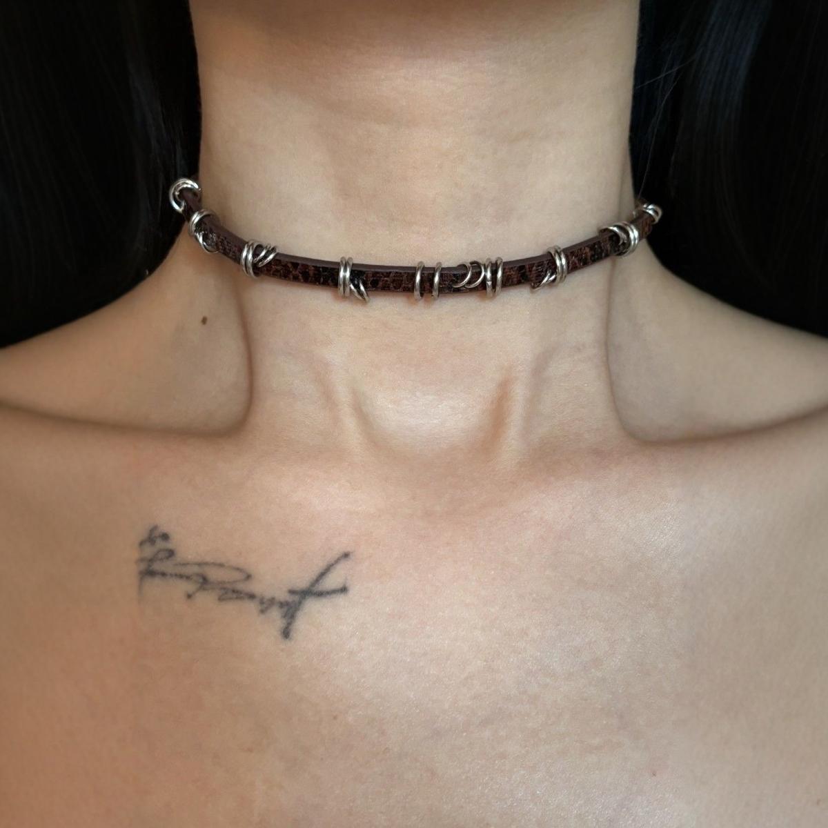 

Y2K Fashion Gothic Leather Chain Choker Necklace for Women Men Trendy Vintage Goth Halloween Collar Zircon Accessories Gifts black&35cm