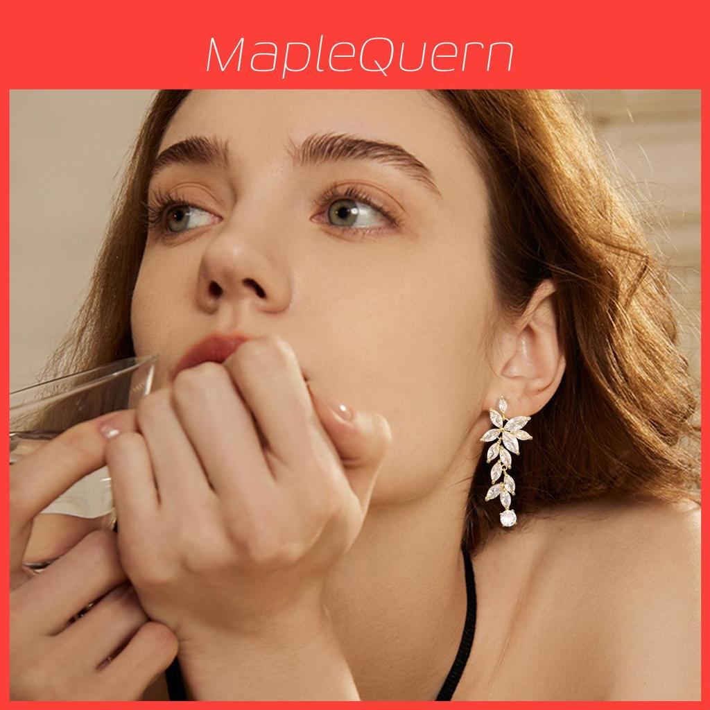 Botanical Leaf Zirconia Drop Earrings For Women Fashion Jewelry Gift For Ladies