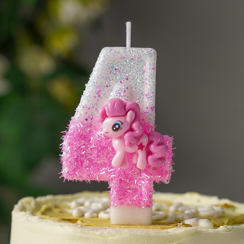 Pink Cartoon Pony Birthday Cake Number Candles Party Decorations