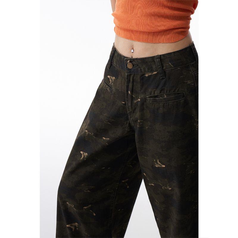 American Retro Loose Cargo Jeans Female This Year Popular Distressed Profile Camouflage Loose Pants Super Slimming Pants