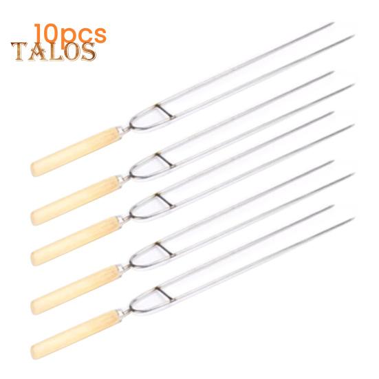 Stainless Steel Barbecue Skewers Double-Pronged BBQ Skewers 36cm Camping Grill Forks with Wooden Handle for Chicken Shrimp Kebabs