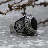 Gothic Style Big Black Stone Ring For Men And Women Egyptian The Eye Of Horus Stainless Steel Ring Pagan Baphomet Ring