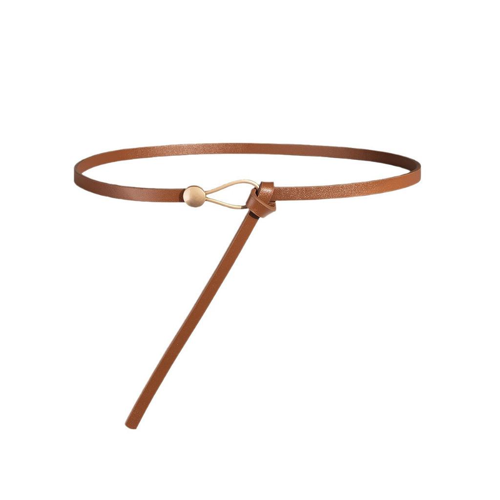 Pu Thin Waist Belt With Metal Buckle For Casual Dress And Retro Style