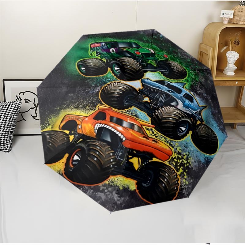 Monster Machines Fashionable Automatic Opening/Closing Folding Umbrella. Portable and Foldable, Ideal for Gift, Travel, and Daily Use.