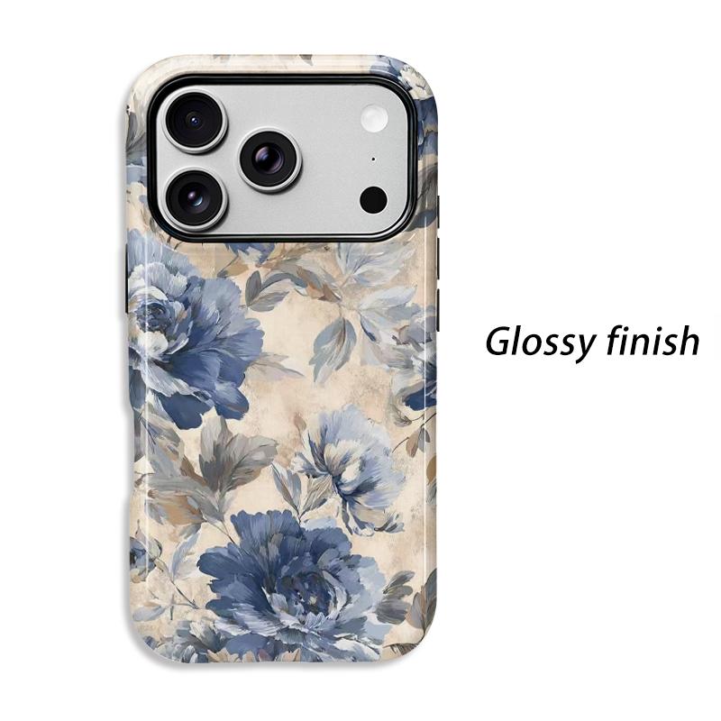 Vintage Distressed Pastel Blue Floral Peony Watercolor Art Graphic Film Aesthetic Protective ShockproofBumperCase Cover For iPhone1415161718ProMaxPlus