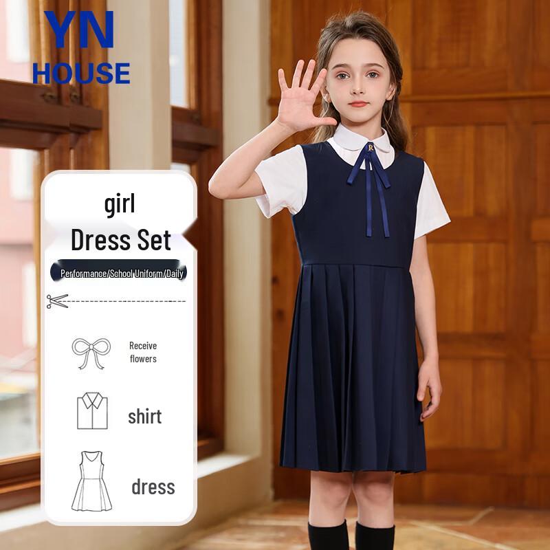 

Школьная форма для девочек, темно-синий комплект с платьем
