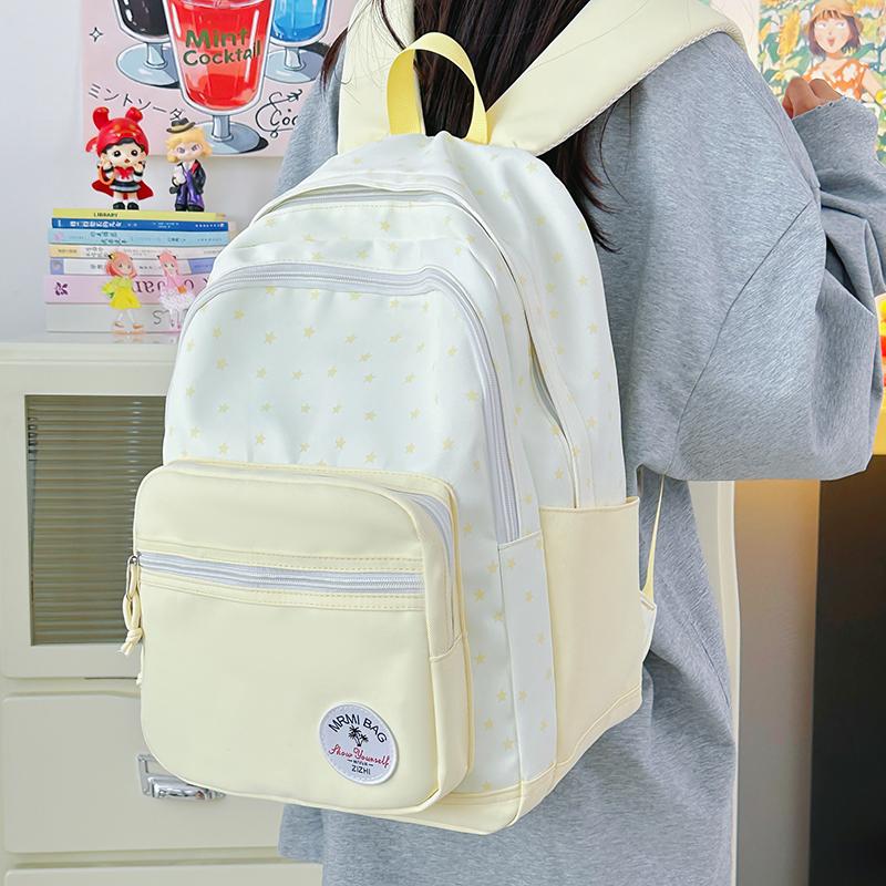 Student Schoolbag Women's Large Capacity Star Printed Backpack Colorblock Travel Backpack