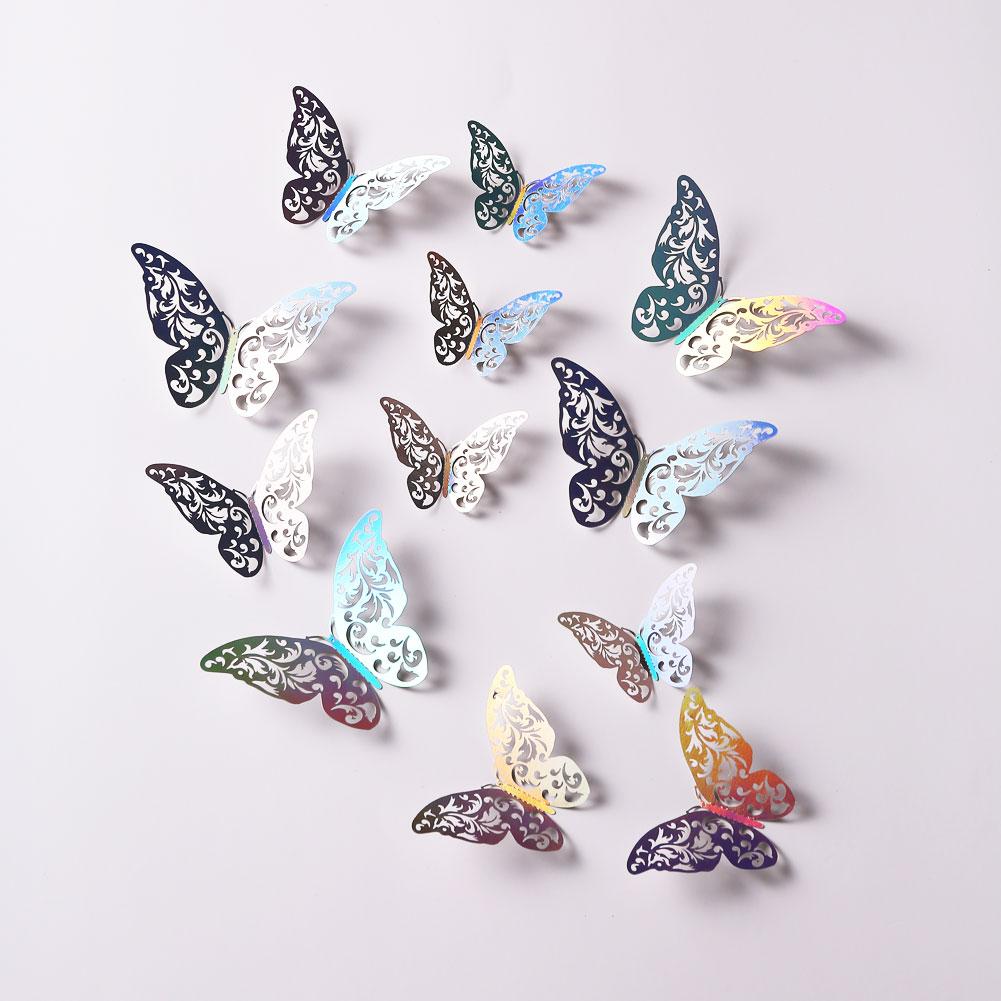 12 Pcs Colorful Silver 3D Hollow Butterfly Wall Sticker Wedding Decorations Living Room Home Decor Butterflies Decal Stickers