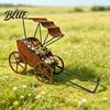 Rustproof Garden Sculptures Rustic Rickshaw Ornament Decorative Metal Yard Sculpture Weatherproof Unique Decorations Retro Outdoor Decoration