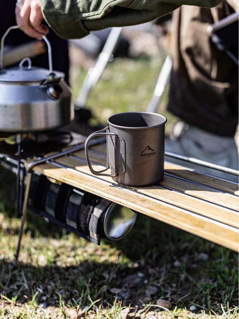 Widesea Lightweight Titanium Camping Cup with Lid - Portable and Easy to Store Tableware