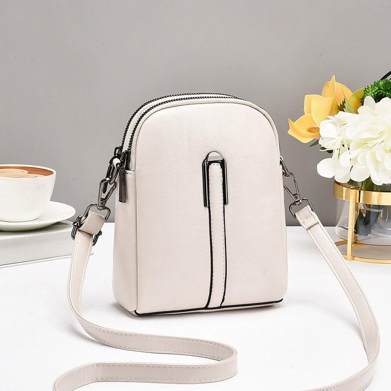 Borsa Piccola a Tracolla da Donna Retrò in Ecopelle con Doppia Cerniera Tracolla Regolabile Tasche Multiple con Zip