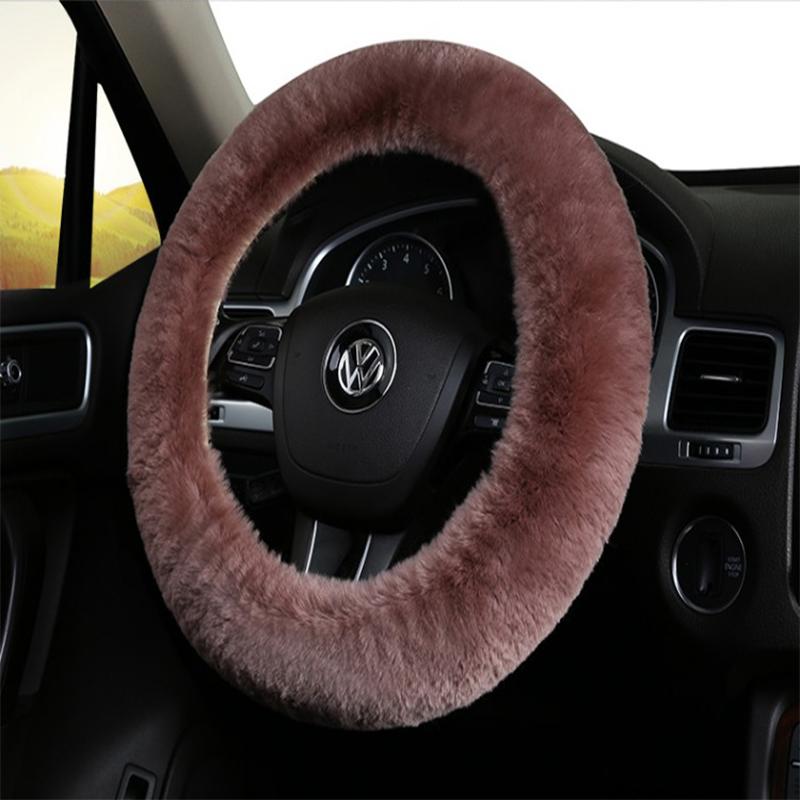 OFLBA Real Fur Car Steering Wheel Cover Auto Australian Sheepskin Steering Wheel Covers Universal Warm