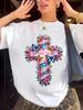 Women'S Christian Faith-Inspired T-Shirt - Floral Butterfly Cross Print With Inspirational Bible Quotes (God Says You Are Loved Special Beaut