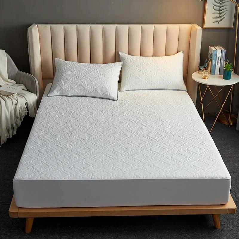 Waterproof and Comfortable Mattress Cover Quilted Fitted Sheet Mattress Protective Cover Solid Color Bedspread Flower Pattern
