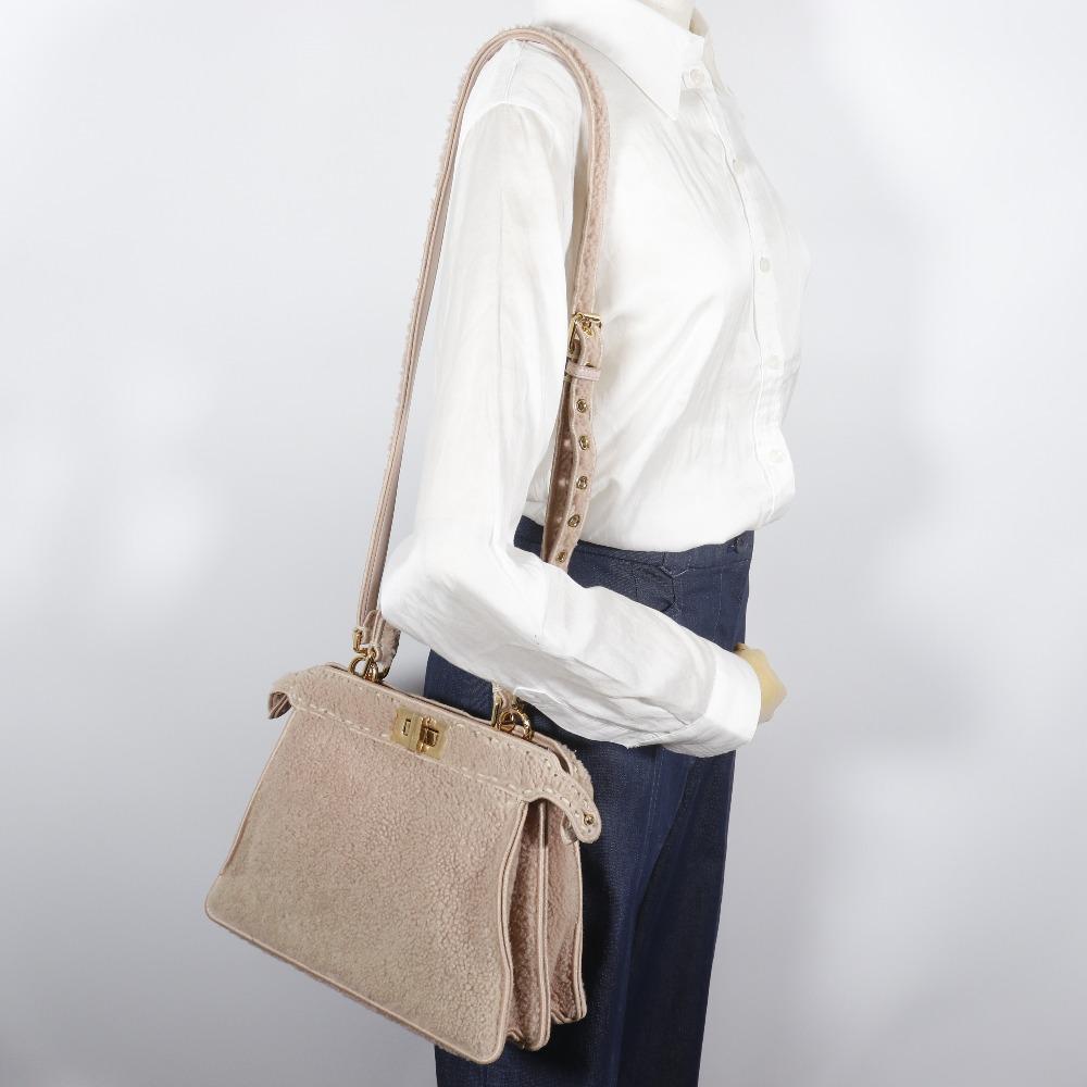 FENDI Peekaboo Handbag 2WAYShoulder pink beige Mouton Women Used
