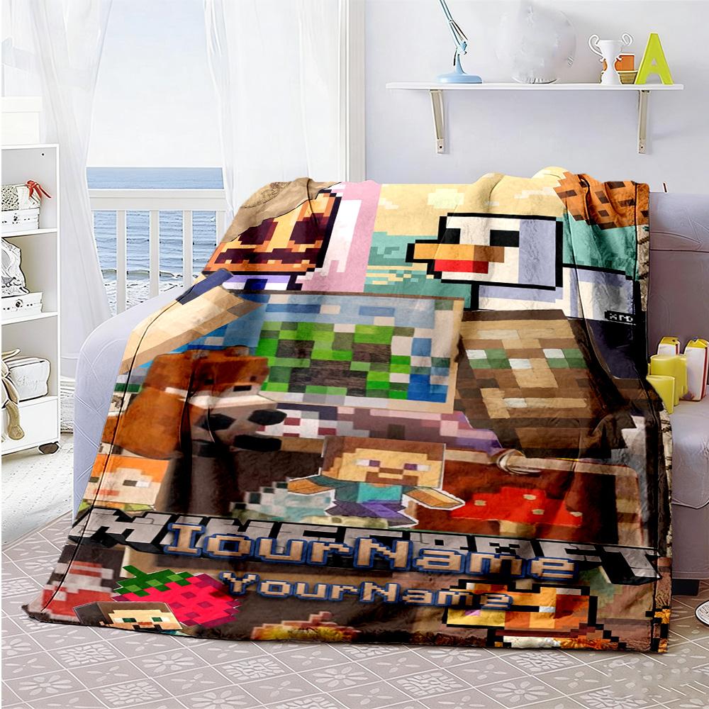 Minecraft 33 Customize Your Name Blanket Cozy Personalized Blanket Ultra-Soft Suitable for Sofa Picnics Office Bed Four Seasons Multipurpose
