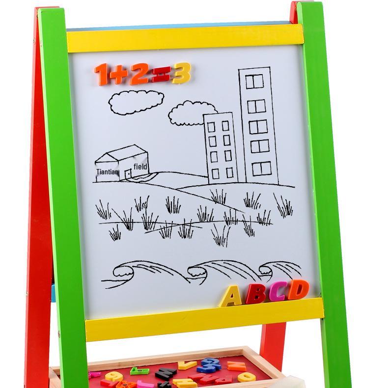 Foldable Double-Sided Magnetic Wooden Easel for Kids - No Installation Needed