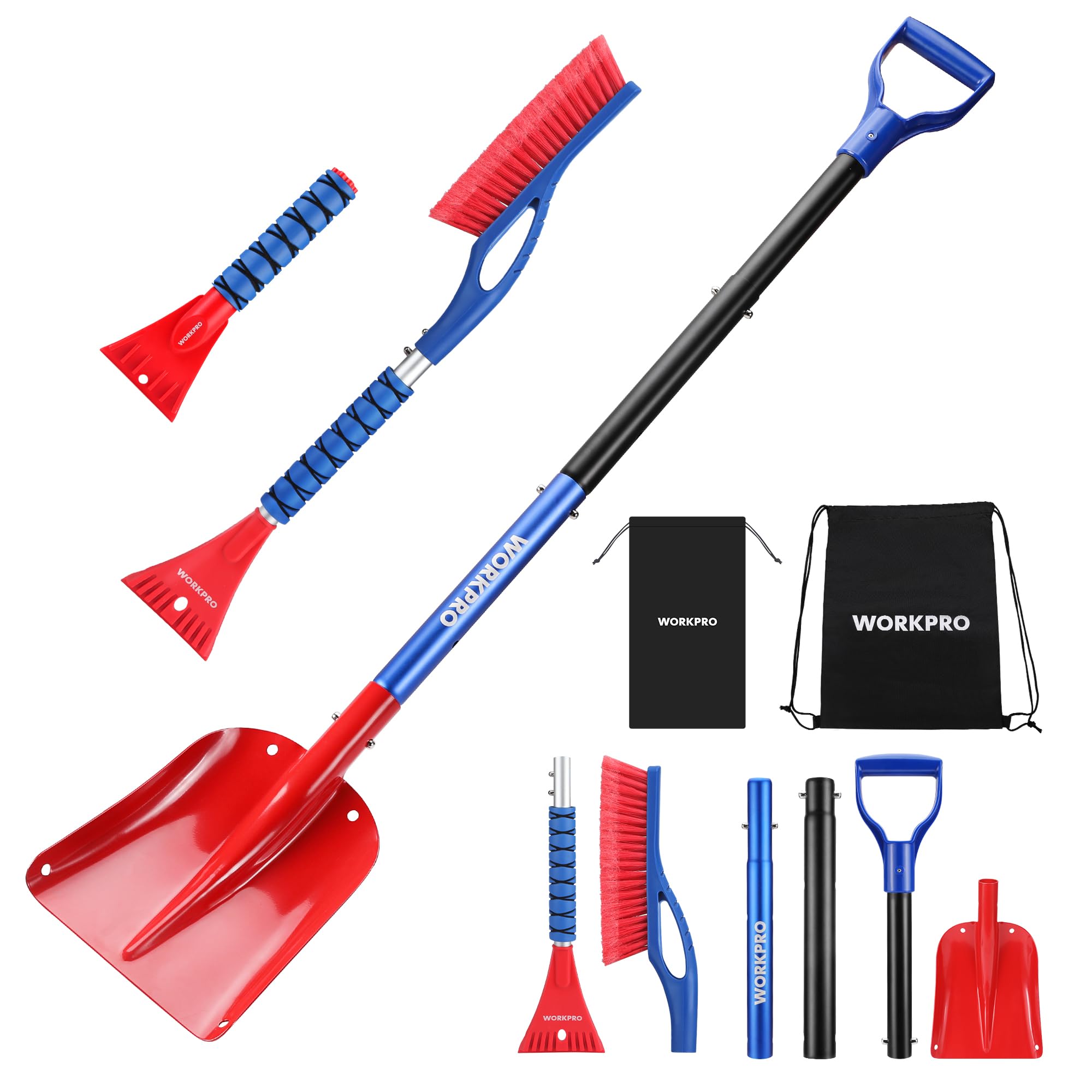 

WORKPRO Snow Shovel Set with Snow Ice and Adjustable Length Aluminum Alloy Car and Includes Storage Bag for Easy Carrying 3-Piece Brush, Scraper,