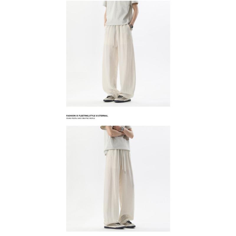 Mens Loose Wide Leg Thin Breathable Casual Curved Trousers