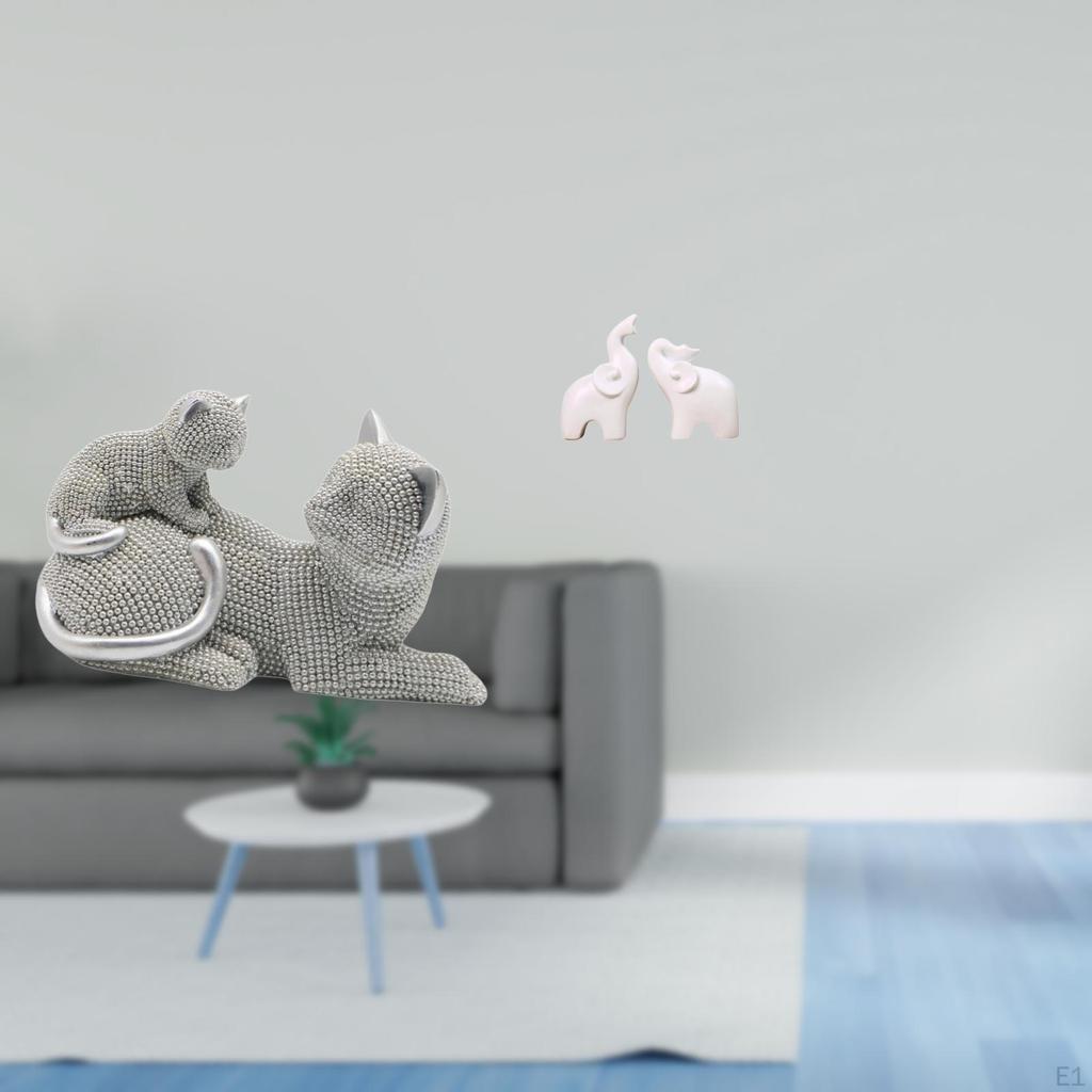 Cat Elephant Sculpture Tabletop Ornament Art Crafts Decorative Figurine Animal Statue Unique