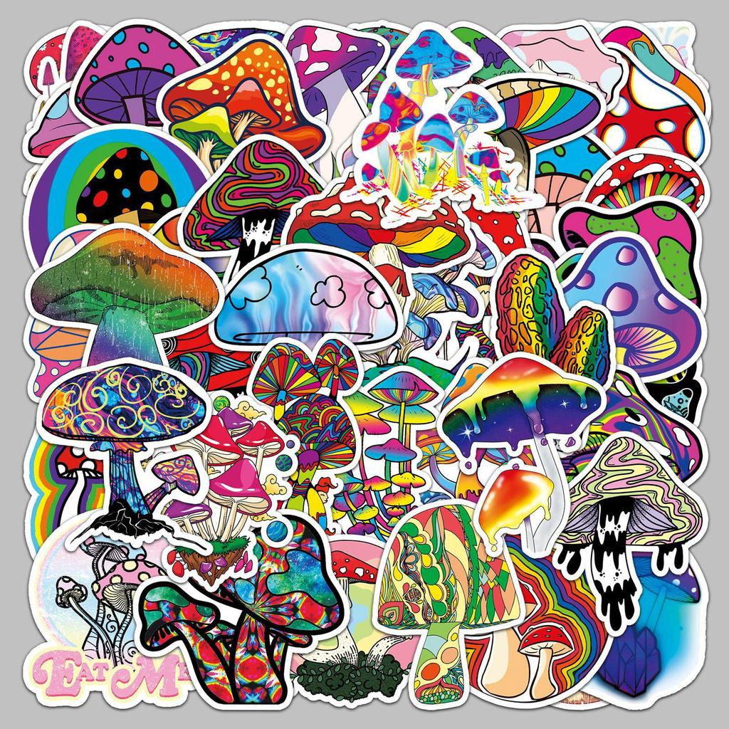 50PCS Colorful Mushroom Cartoon Stickers—Waterproof, Ideal for Suitcase, Scooter, Computer, Tablet, Water Bottle Decoration