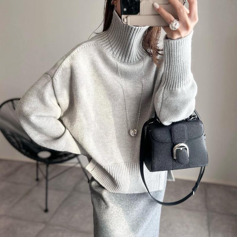 2024 Autumn/Winter Women's Simple High-Neck Slit Sweater In Stock