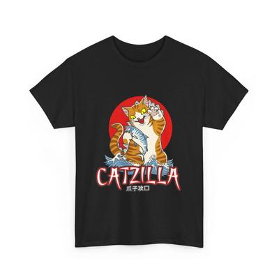 Μπλουζάκι Catzilla | Μπλούζα Catzilla | T-shirt Catzilla | Αστεία Μαύρη Γάτα Μπλούζα H